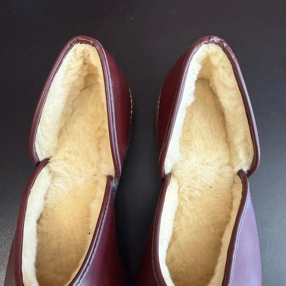 O'Sullivans Vintage Loafer Slipper Wine Split Toe‎ Leather Shearling Mens Sz 8